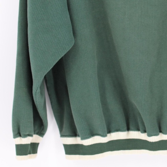 Vintage 90s Pluma XXL Green White Striped V-Neck Heavyweight Pique Sweatshirt - Picture 6 of 10